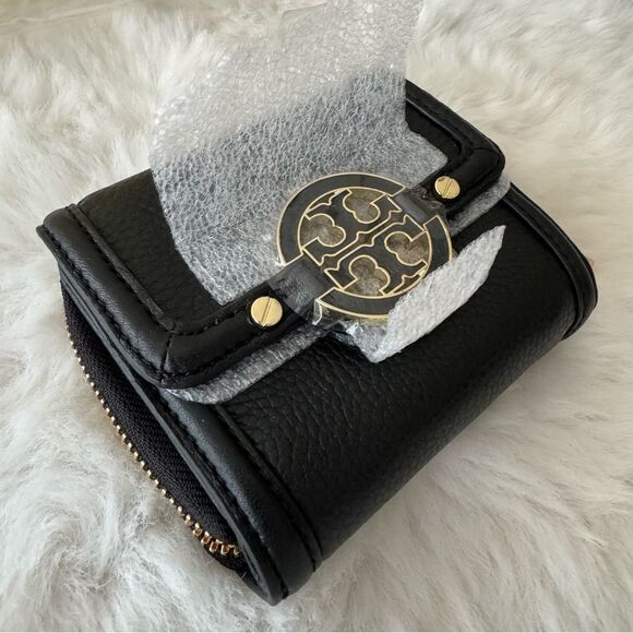 Tory Burch Amanda Trifold Compact Wallet with Zip-around Pouch Black - Picture 3 of 14